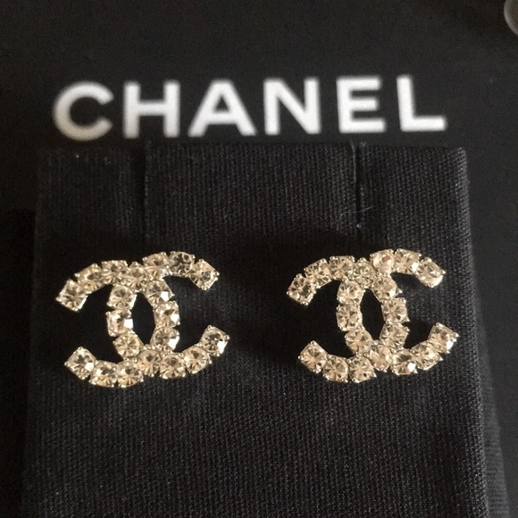 CHANEL Jewelry - Chanel Classic CC Logo Silver Crystal Earrings